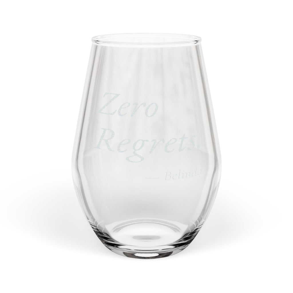 Zero Regrets Personalized Stemless Wine Glass | Funny Gift for Her