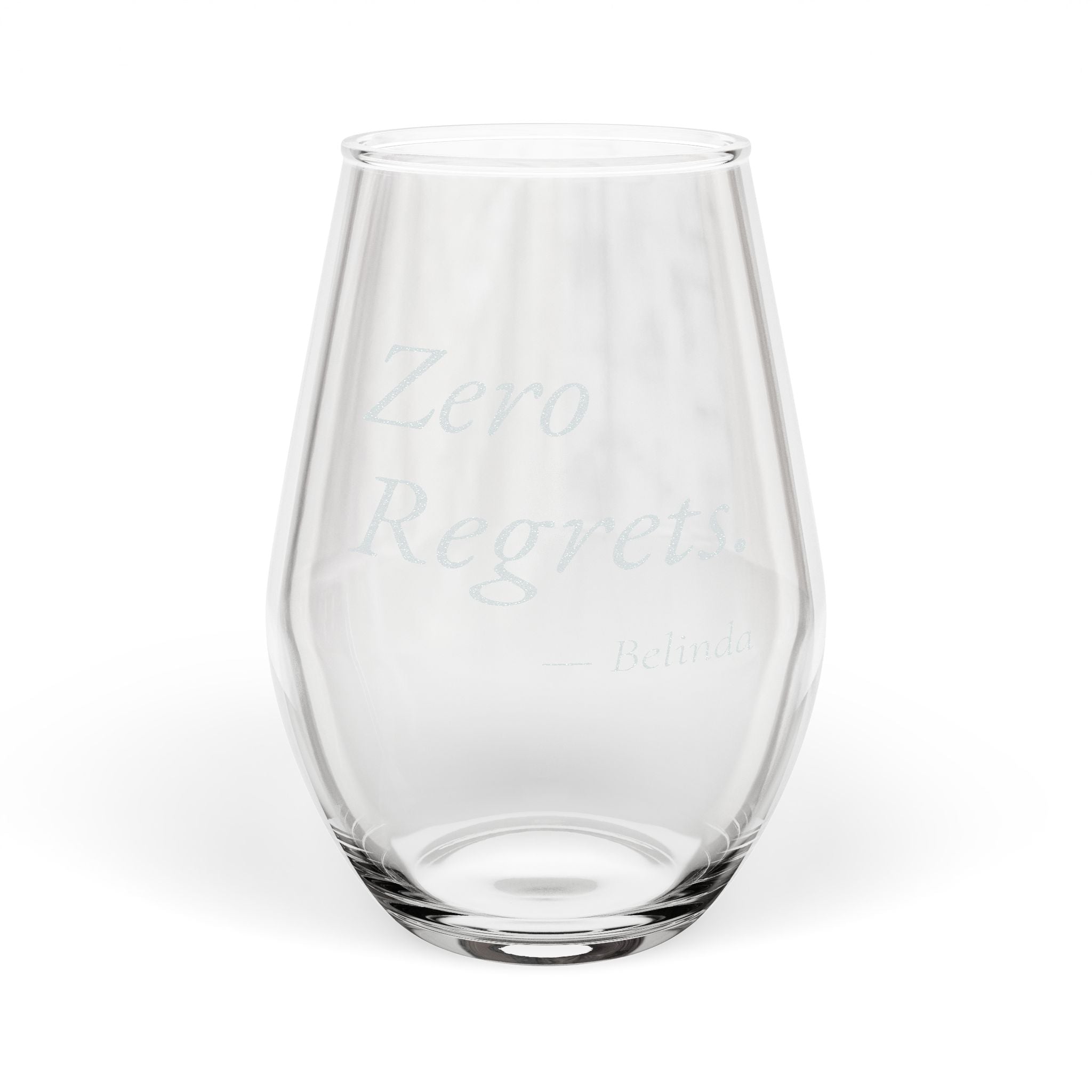 Zero Regrets Personalized Stemless Wine Glass | Funny Gift for Her