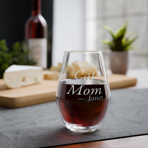 Cat Mom Personalized Stemless Wine Glass | Cat Mom Gift